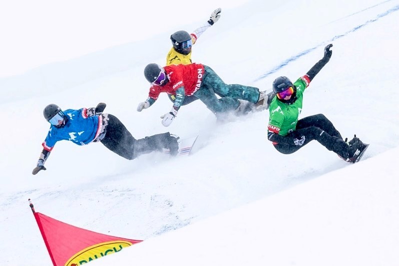 Meryeta O'Dine (red bib) competes for Canada at the World Cup snowboard cross event this weekend in Montafon Austria. The 24-year-old from Prince George just missed a medal, finishing fourth.