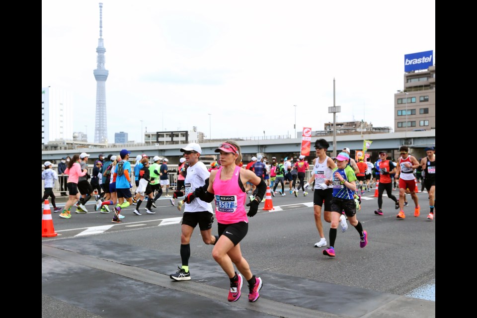 Jacqui Pettersen of Prince George runs in the Tokyo Marathon, March 5. She finished in 3:05:46.