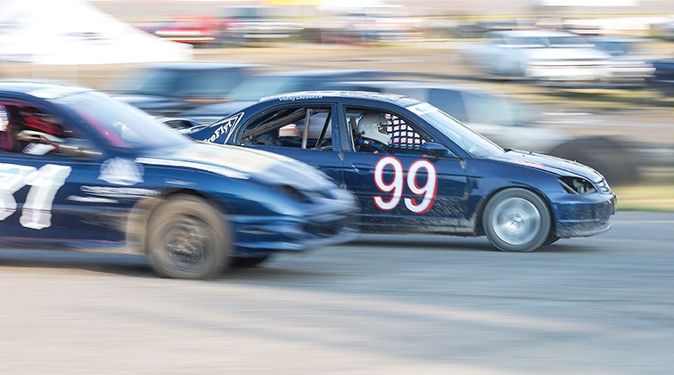 Racers make their way around the oval at PGARA Speedway Park on Saturday evening during a heat race prior to the Wescar main event.