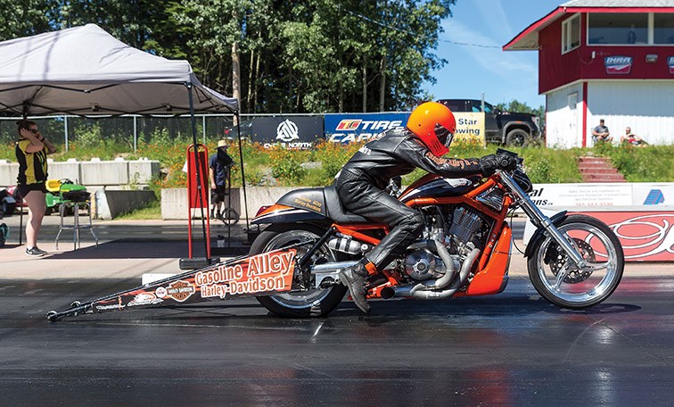 Citizen Photo by James Doyle/Local Journalism Initiative. A racer launches off the starting line during Canadian Motorcycle Drag Racing Association action on Saturday at NITRO Motorsports Park.