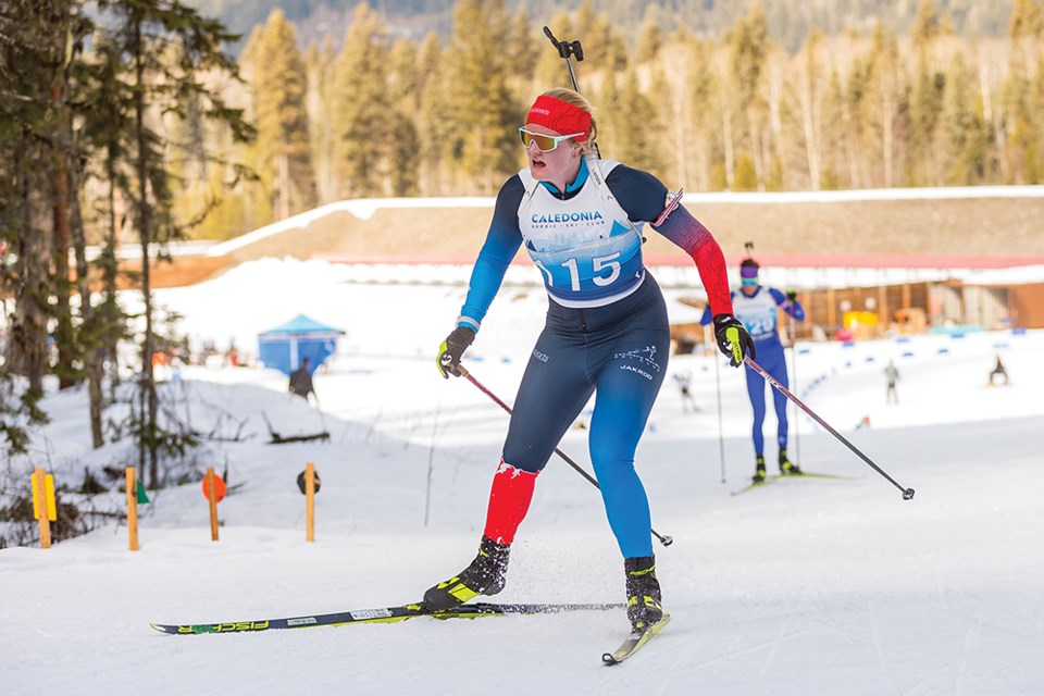 Citizen Photo by James Doyle. Sarah Beaudry makes her way around the course while racing in the Women's 7.5km Sprint on Sunday afternoon at Otway Nordic Centre. It was the first day of competition of the 2022 Canadian Biathlon Championships.