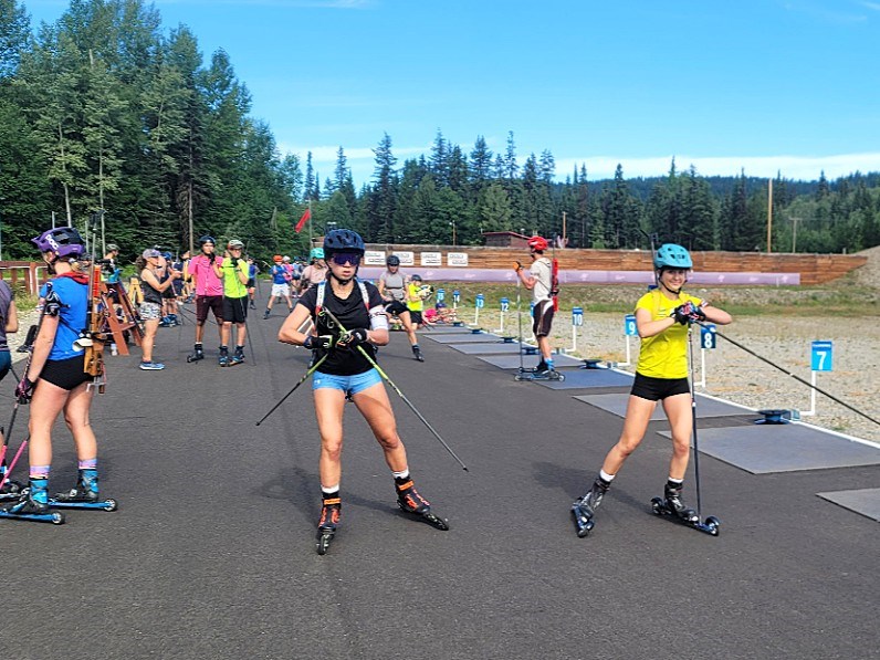 Biathletes who have been part of a six-day training camp on the new paved track at Otway Nordic Centre get rolling in a practice session Friday, July 25, 2025 for the time trials this weekend.
