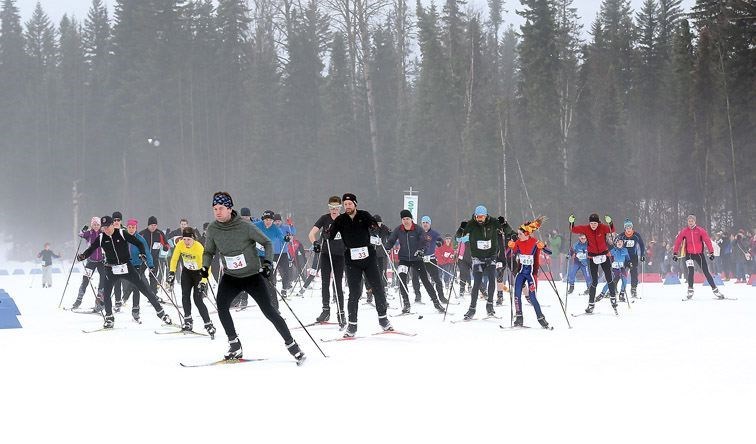 The solo racers begin the Prince George Iceman on their skis at Otway Nordic Centre during the 2017 race which drew 568 competitors.