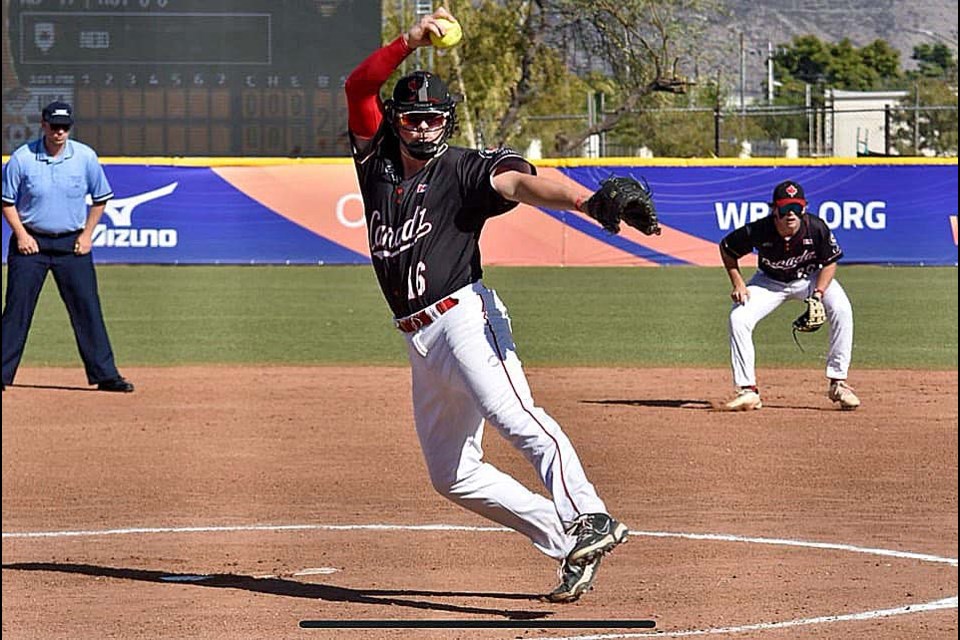 Nineteen-year-old Nicholas Neid of Terrace is the ace pitcher for the Vanderhoof Moby Concrete Rippers as they take aim at wininng the men's open division title this weekend at the John Cho Cup fastball tournament at Spruce City Stadium in Carrie Jane Gray Park.