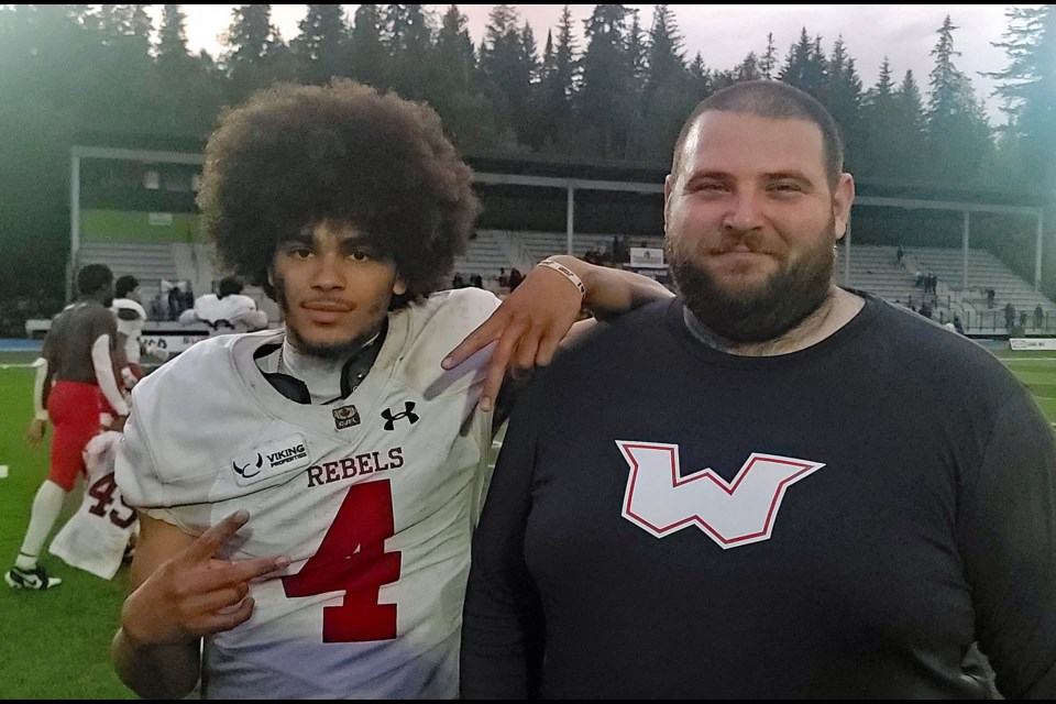 Westshore Rebels receiver Zion Brown scored three touchdowns to lead the Rebels to a 33-13 win over the Prince George Kodiaks in their BCFC season-opening game at Masich Place Stadium on Saturday, July 19, 2025.