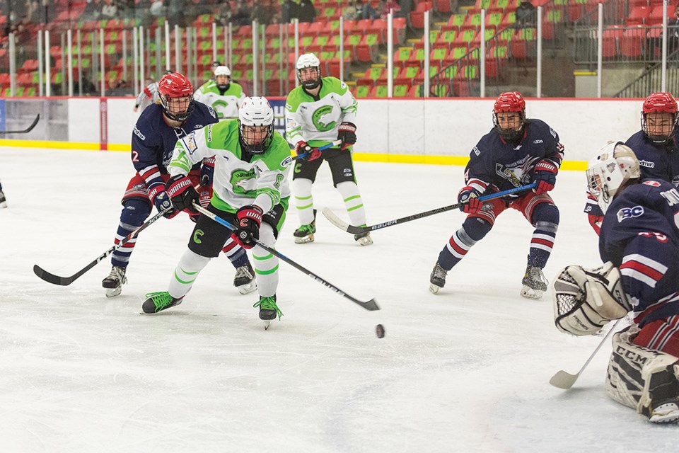Citizen Photo by James Doyle. The Cariboo Cougars took on the Greater Vancouver Canadians on Saturday afternoon in Kin 1. The Cougars were wearing special green jerseys as part of their Mental Health Awareness game.