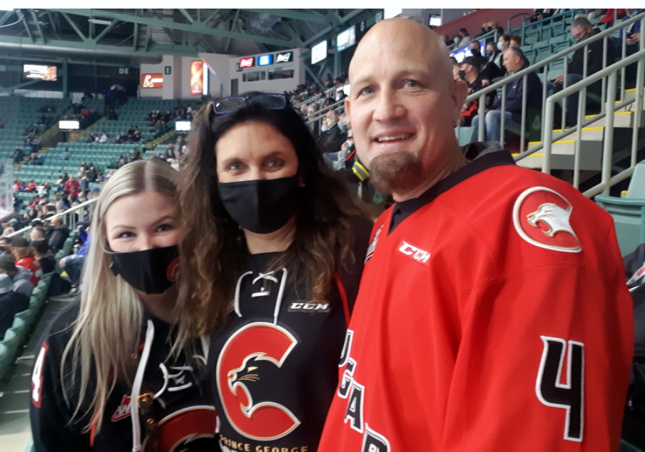 Prince George Cougars defenceman Ethan Samson's return from the Philadelphia Flyers last week came just in time for 21 family members and friends who made the trip up from Delta to watch him play the Kamloops Blazers in Saturday's season-opening game at CN Centre. From left are Samson's sister Jenna, mom Terre and dad Shawn. 