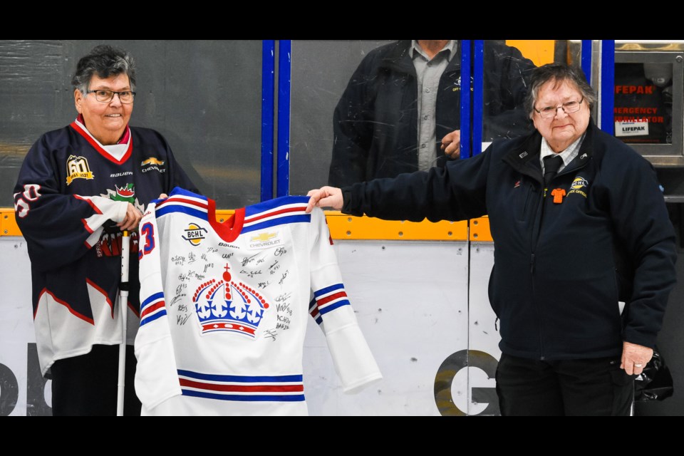 Before Saturday's game against Salmon Arm, the Spruce Kings presented an autographed jersey to Ginny Parsons, a season-ticket holder for 50 years. 
