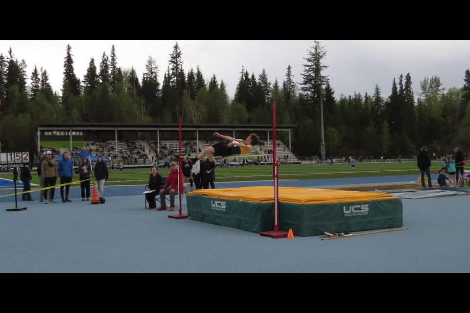 High jumpers competed during  the Prince George Track & Field Sub Zero meet held on May 6 and 7 at Masich Place to celebrate the club's 50th year.