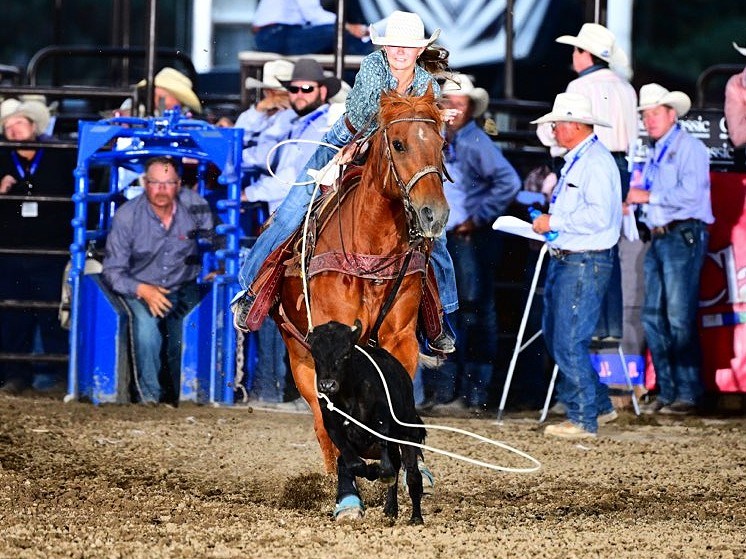 Seventeen-year-old Nevada Jones of Prince George competes in breakaway roping at the National High School Finals Rodeo in Rock Springs, Wyo. (July 13-19, 2025).