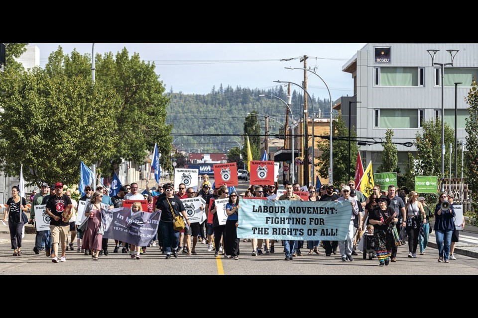 Union members join in the Labour Day march through the streets of Prince George on Sept. 2, 2024. This year's event starts at 10:30 a.m. on Monday at Canada Games Plaza.