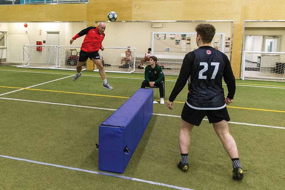 Citizen Photo by James Doyle. The UNBC Timberwolves men's soccer team hosted a Soccer Tennis tournament on Saturday morning at Northern Sport Centre.