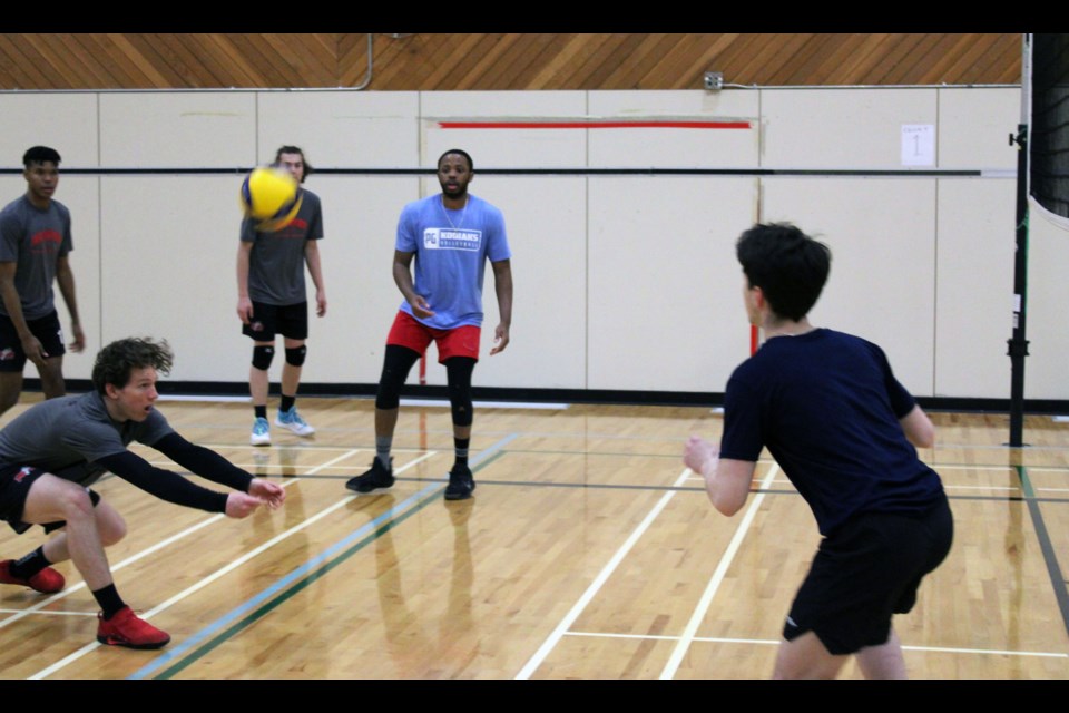 The Prince George Kodiaks 18U boys backcourt tunes up for nationals in a game last week at the College of New Caledonia against the Kodiaks 17U boys squad.