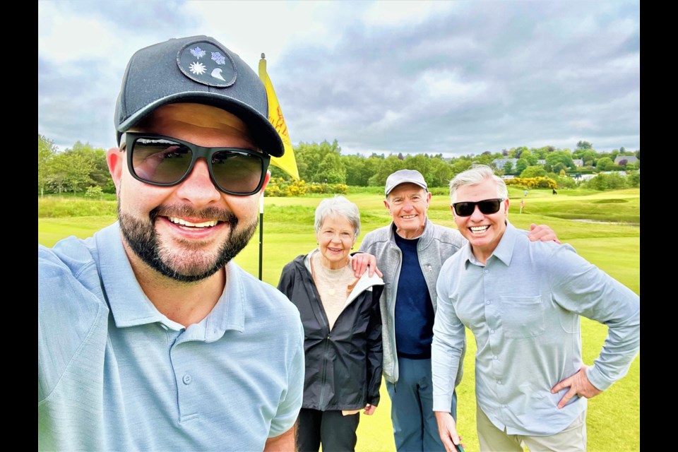 Alex, left, Anne, Bob and Steve MacNaull celebrate their round at the Devenick course with a selfie on the 9th green.