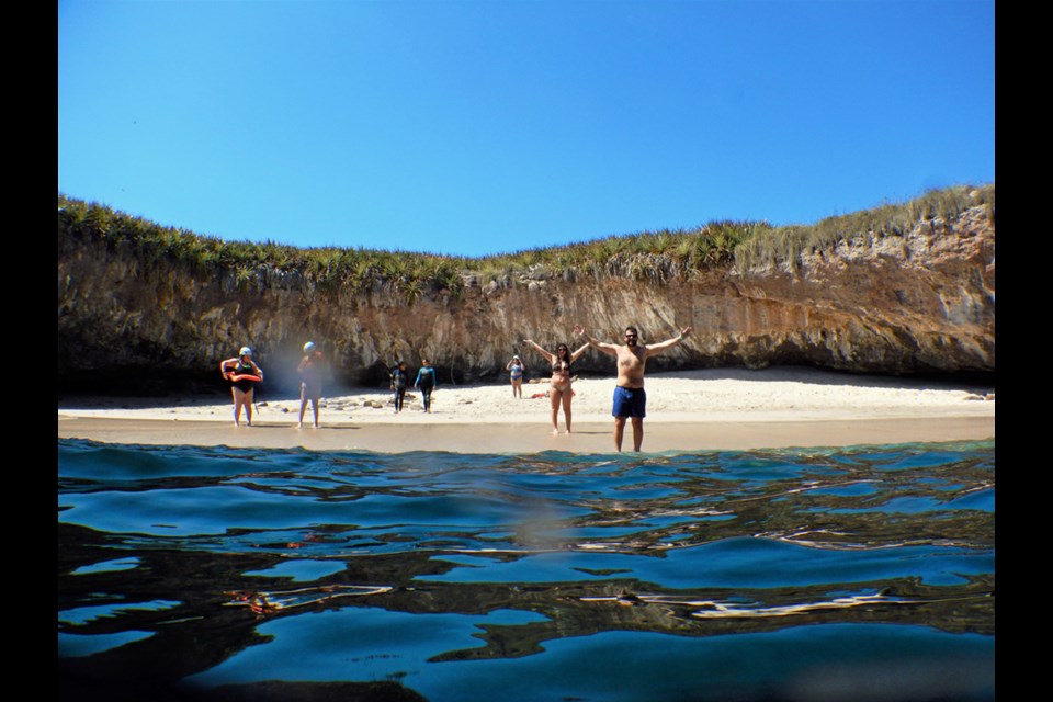 Hidden Beach on Marietas Island was created when the top of the island collapsed revealing an almost landlocked oval beach accessed through a dark, narrow cave.