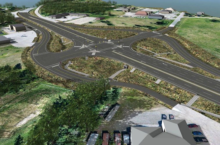 This artist's rendering shows the planned upgrade to the intersection of Highway 97, Racing Road and Quesnel Hydraulic Road.