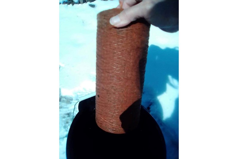A Shady Acres resident’s sediment filter water cartridge, which she changes every three months. 