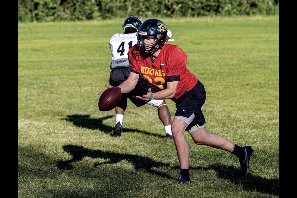Prince George Kodiaks' new quarterback, Sawyer Thiessen, a native of Mitchell, Man., practices with the team on July 11.