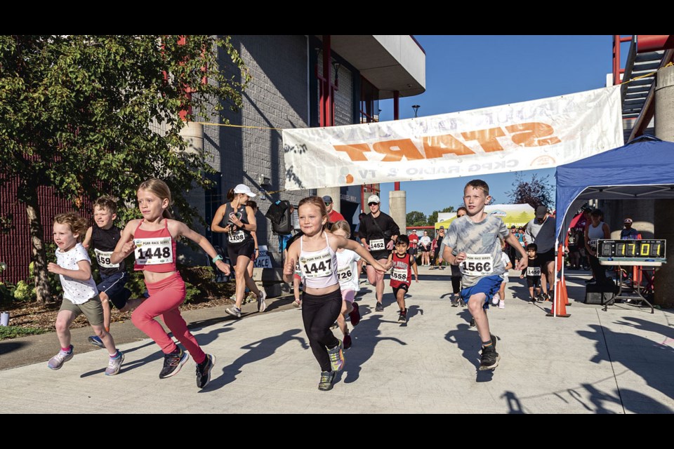 Kids start their one-kilometre race Sunday morning at the Civic Centre.