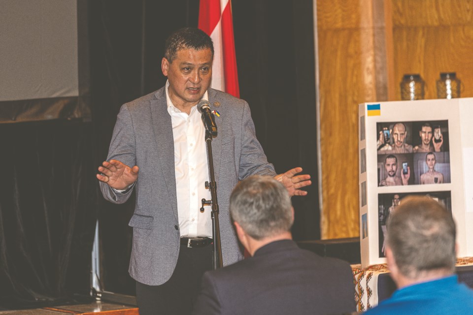 Mayor Simon Yu asks that everyone do their best to support those that have relocated to Prince George from Ukraine while attending a showing of the movie Life to the Limit at Knox Performance Center Sunday, Feb. 23.