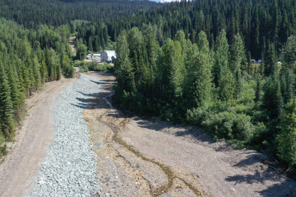 This drone footage image shows Lowhee Creek near Wells during flood mitigation efforts. 