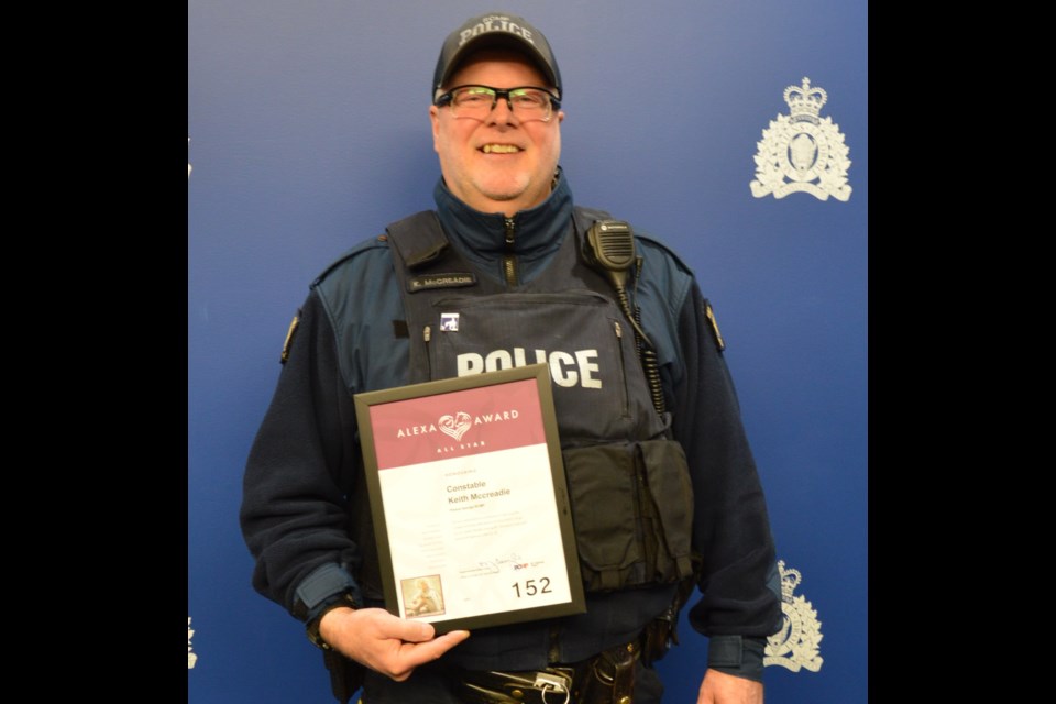 Const. Keith McCreadie has received the 2023 Alexa Award for his efforts in stopping impaired drivers.