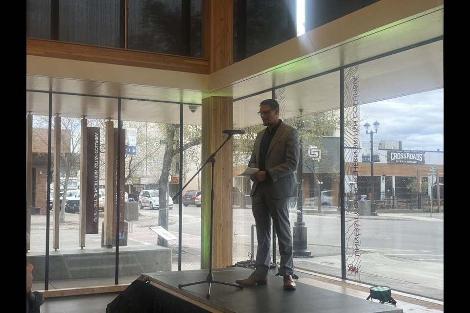 Ben Campbell, CEO of the Northern Development initiative, gives a speech at NorthCAN at the Ramada Inn on Tuesday, April 29, 2025 In Prince George, BC.