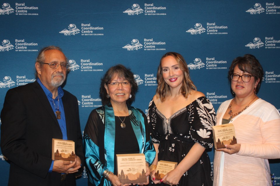 Winners of the Rural BC Community Award from the Nisga’a Valley Health Authority pose for a picture on Saturday, June 8, 2024, in Prince George, BC. From left to right are Maurice Squires, Corinne McKay, Dr. Jenna Hayden and Melanie Doolan.