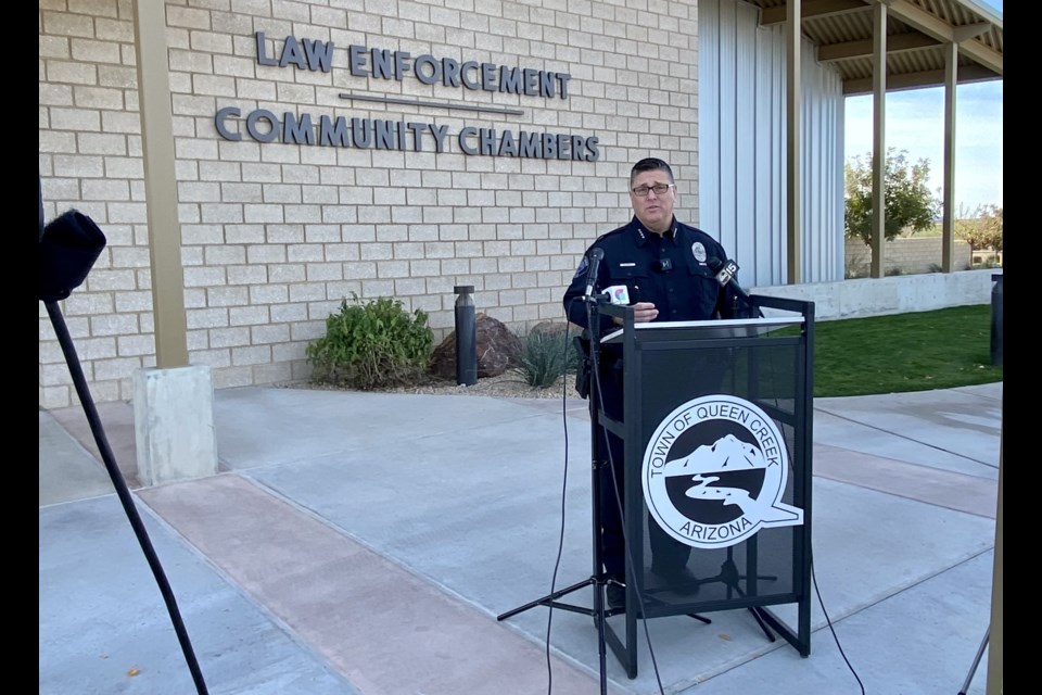 Queen Creek Police Chief Randy Brice speaks at a January 2022 press conference on the day the town launched its new police department.