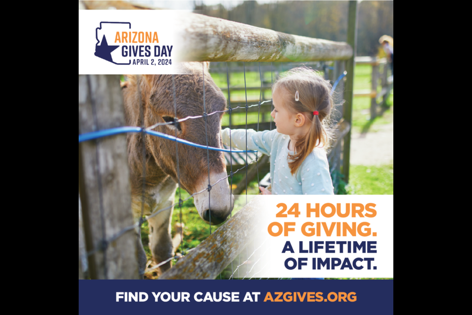 Early giving for Arizona Gives Day will kick off on March 12, 2024 in advance of the main event on April 2, providing donors an opportunity to get a jump on their charitable contributions.