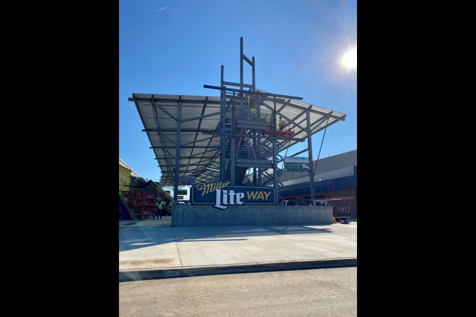 Miller Lite Way at Legacy Park as they were working on installing the zipline and arcades on Jan. 5, 2022.