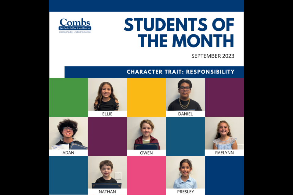 For the month of September, students were recognized for demonstrating the character trait of responsibility.