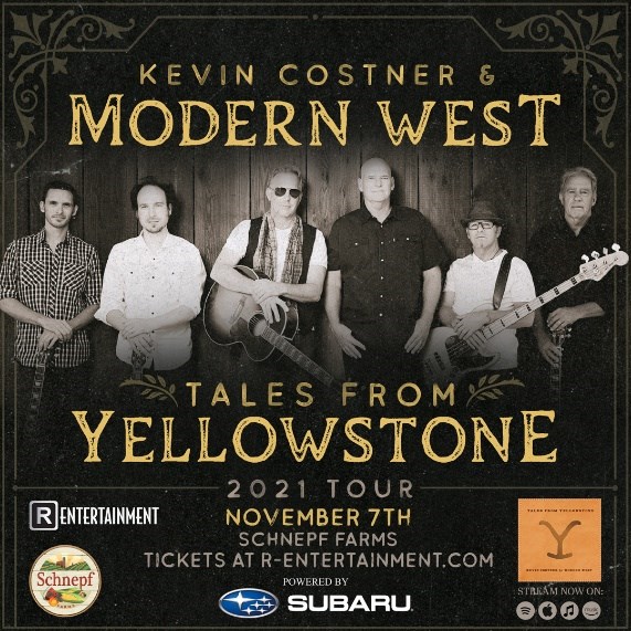 Kevin Costner & Modern West, "Tales from Yellowstone 2021," is coming to Queen Creek and Schnepf Farms on Sunday, Nov. 7.