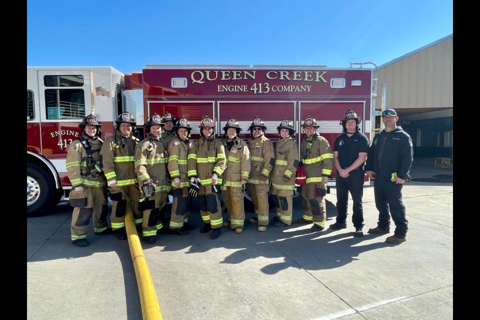 Members of the Queen Creek Town Council became firefighters for a day recently when they participated in a Fire Operations 101 event hosted by the Queen Creek Firefighters Association IAFF Local 2260.