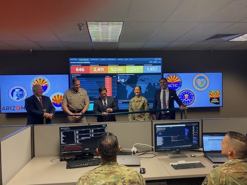 The Governor was joined by: Tim Roemer, Director of the Arizona Department of Homeland Security and Chief Information Security Officer; Colonel Heston Silbert, Director of the Department of Public Safety; Andy Tobin, Director of the Department of Administration; and Adjutant General Kerry Muehlenbeck, Director of the Department of Emergency and Military Affairs. (Office of the Governor)