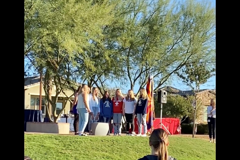 The Eastmark Coppertones sang the national anthem at the Eastmark High School Veterans Day ceremony on Nov. 11, 2021.