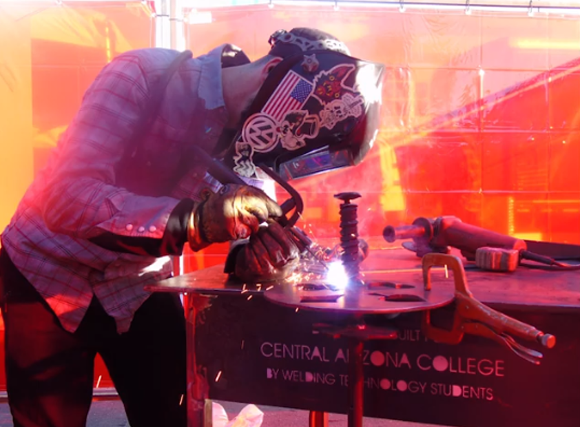 Central Arizona College student enrolled in welding course through the Workforce and Economic Development programs.