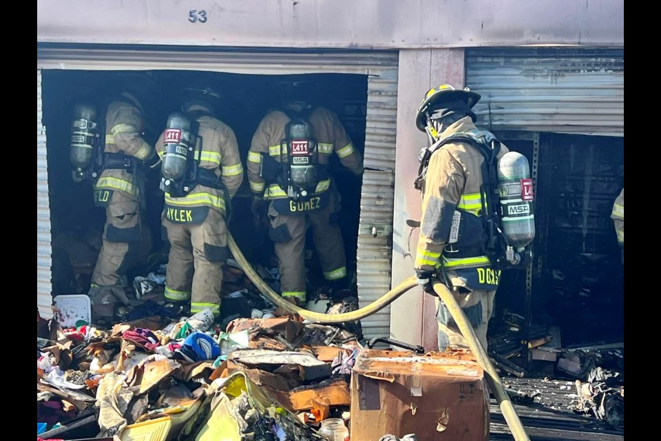 Queen Creek firefighters worked with neighboring agencies to put out a fire at a storage facility near Power and Rittenhouse roads on April 29, 2022.