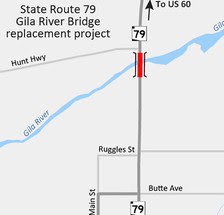The Gila River Bridge replacement project on State Route 79 on the north side of Florence.