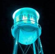 The Gilbert Water Tower in teal for last year's Light the World in Teal program. 