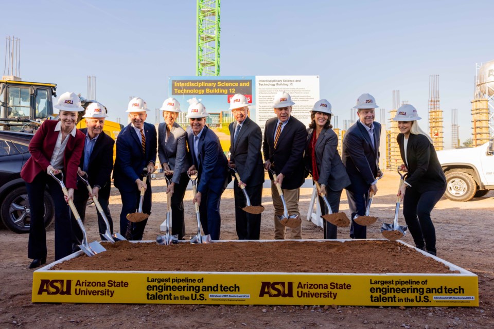 Groundbreaking ceremony of the Interdisciplinary Science and Technology Building 12 at the ASU Polytechnic Campus in Mesa on Dec. 5, 2023. The new building will provide a centralized location for Ira A. Fulton Schools of Engineering’s new School of Manufacturing Systems and Networks.