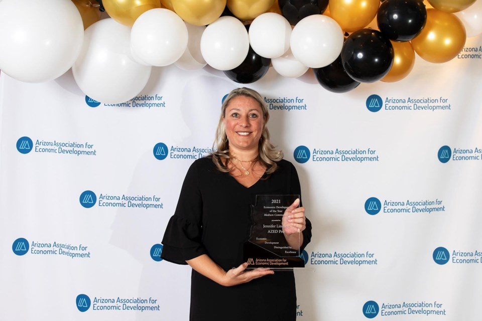 Jennifer Lindley, downtown development manager at the Town of Queen Creek, has been named Economic Developer of the Year, Medium Community, by the Arizona Association for Economic Development.