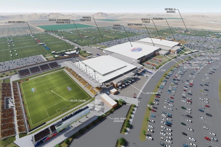 The privately owned 320-acre multi-use family sports and entertainment complex is being built in Mesa, at the border of Queen Creek, and will create more than 1,500 jobs and generate hundreds of millions of dollars in direct economic impact back to the surrounding community. Bell Bank Legacy Park is expected to attract over three million visitors annually.