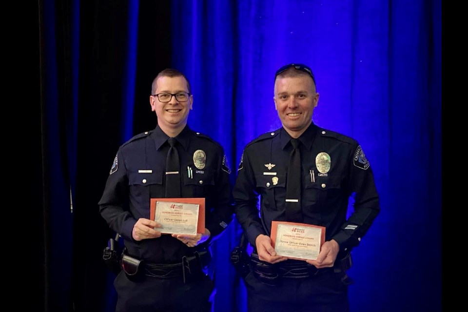 Queen Creek Police Department officers Derek Lull and Evan Storch recently received awards at the annual Mothers Against Drunk Driving (MADD) Heroes Recognition Banquet.