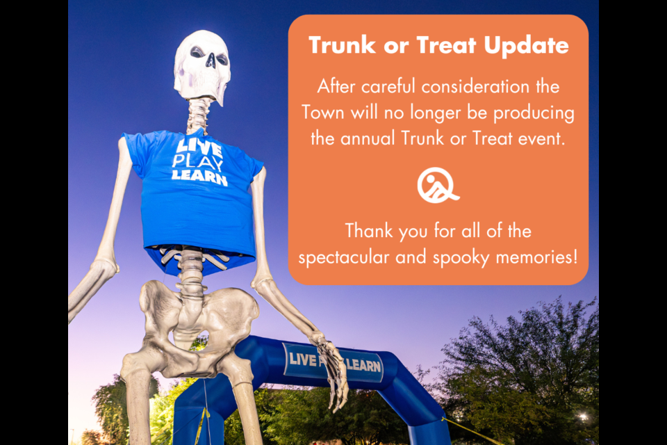 The Town of Queen Creek announced on April 9, 2024 that it will no longer produce Trunk or Treat, but said they still "strive to offer family-friendly community events to provide a high quality of life" for residents.