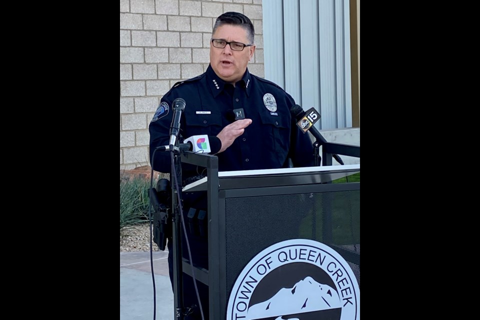 Queen Creek Police Chief Randy Brice at a noon press conference on Jan. 11, 2022.