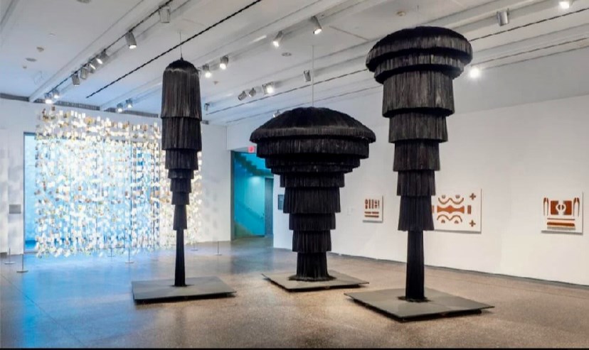 Installation view of the 2021 Lehmann Emerging Artist Awards Exhibition piece, “Kanekalon Forest,” by Merryn Omotayo Alaka and Sam Frésquez at Phoenix Art Museum.