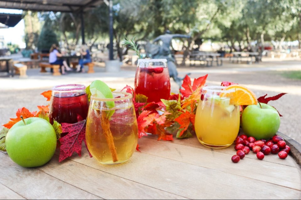 The Queen Creek Olive Mill is hosting its fall-inspired Sangria Social, featuring four types of sangria: Pomegranate Blueberry Ginger, Maple Apple Cider, Cranberry Rosemary and Harvest White Sangria.