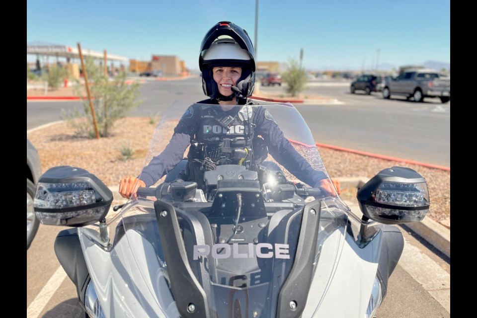 Queen Creek Police Department Officer K'Lee Arredondo-Forbes is currently the only female on town motorcycle duty.