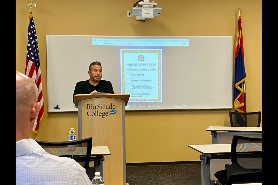 Jason Jantzen, chair of the Rotary Club of Queen Creek, conducts a March 2022 meeting as the satellite chapter was being formed as part of the Gilbert Rotary Club.